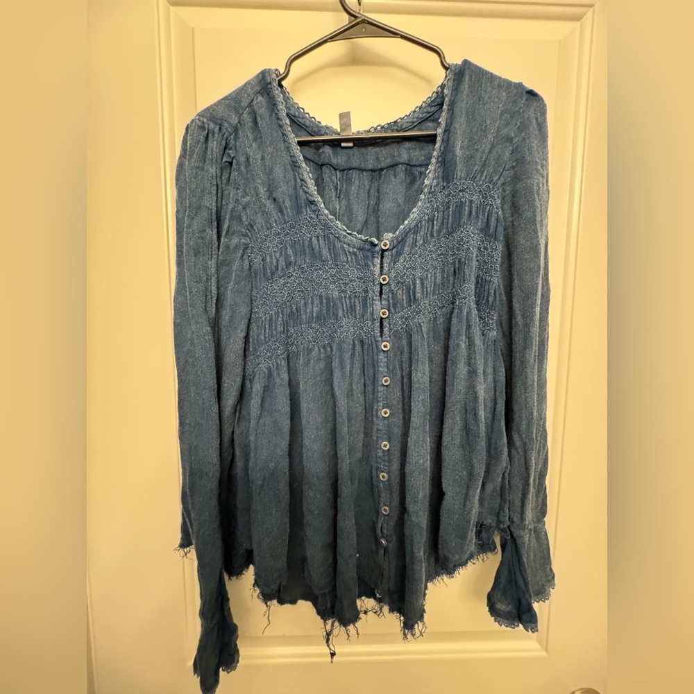 Blue Button-Up Blouse